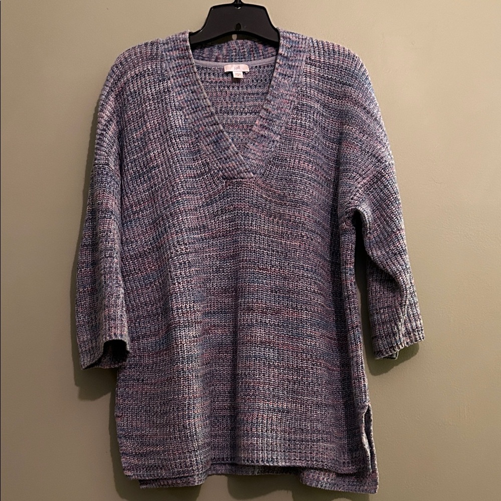 Jill Blue Jasper Multi Easy Drop Shoulder Sweater Size M